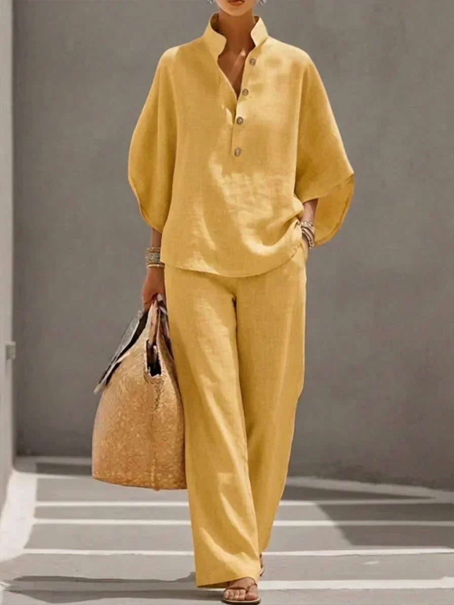 Maribel™ | Completo in Lino con Maniche a Pipistrello e Pantaloni Larghi