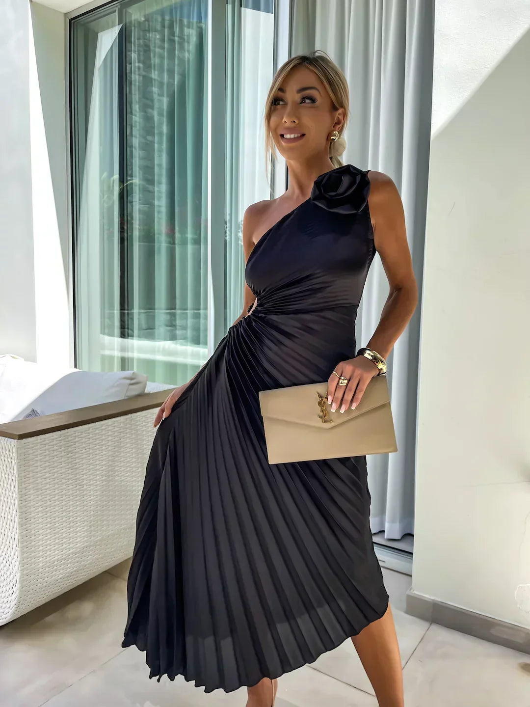 Eya™ | Elegante Abito Maxi Floreale a Spalla Unica